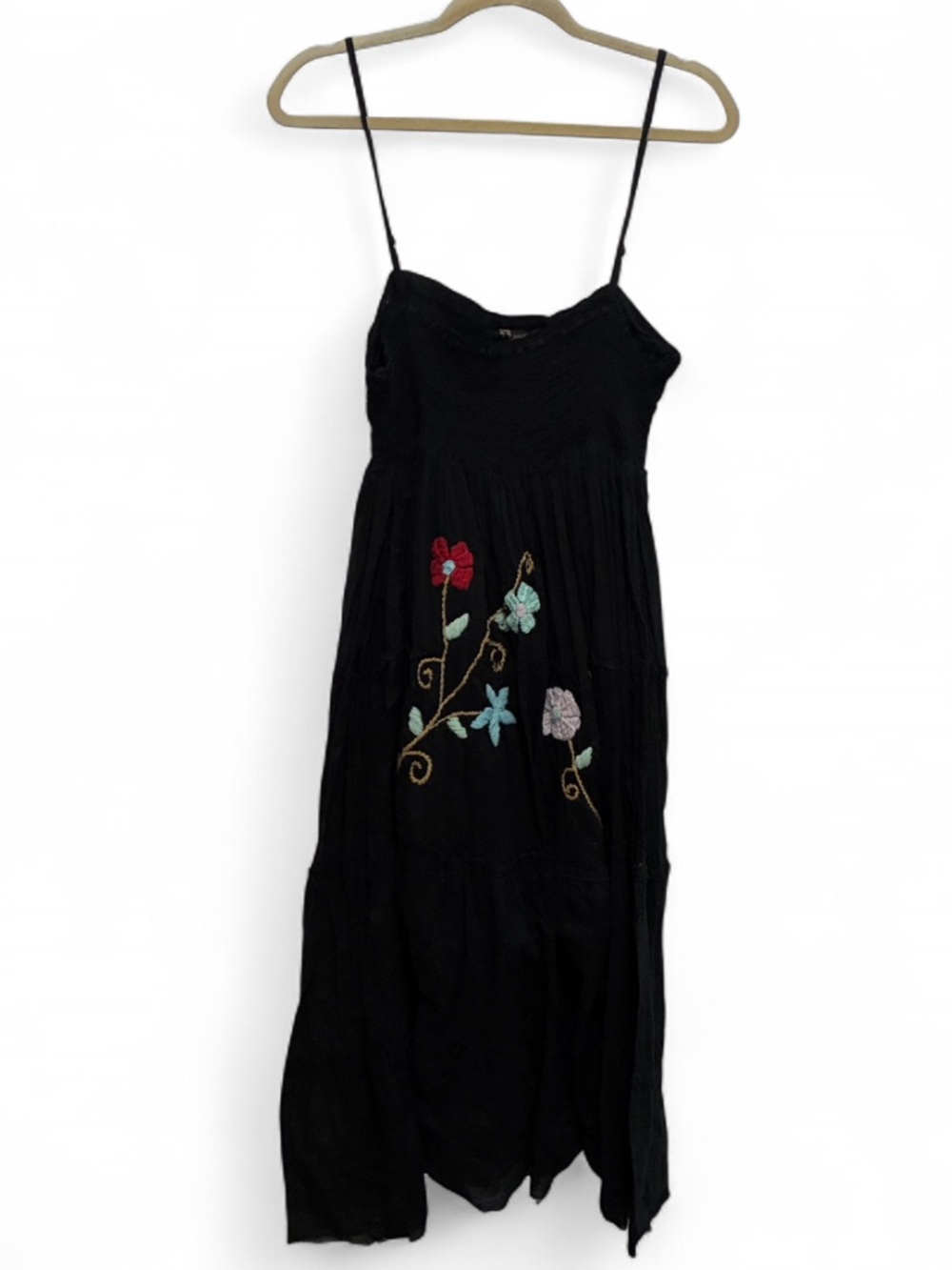 Y2K Kaaku Black Smocked Top Floral Embroidered Sundress